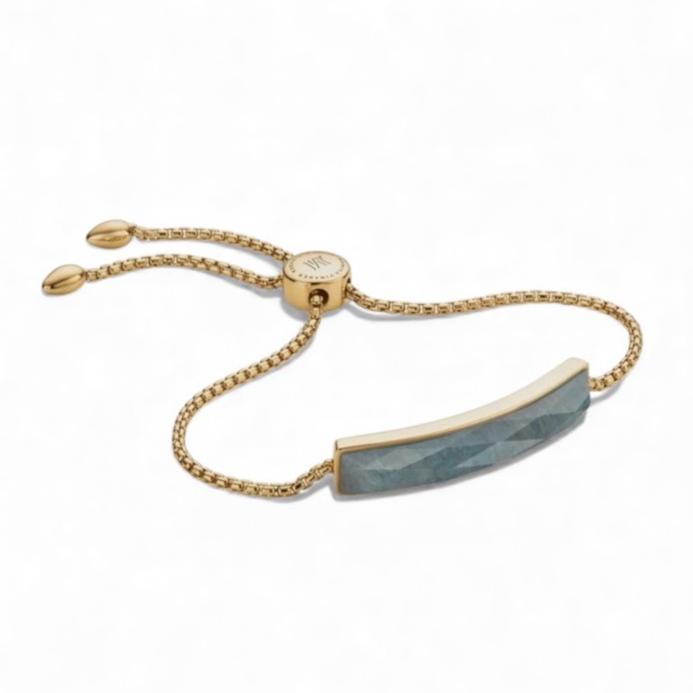 LIKE NEW Monica Vinader Baja Facet Bracelet 18k Gold Vermeil & Aquamarine Stone